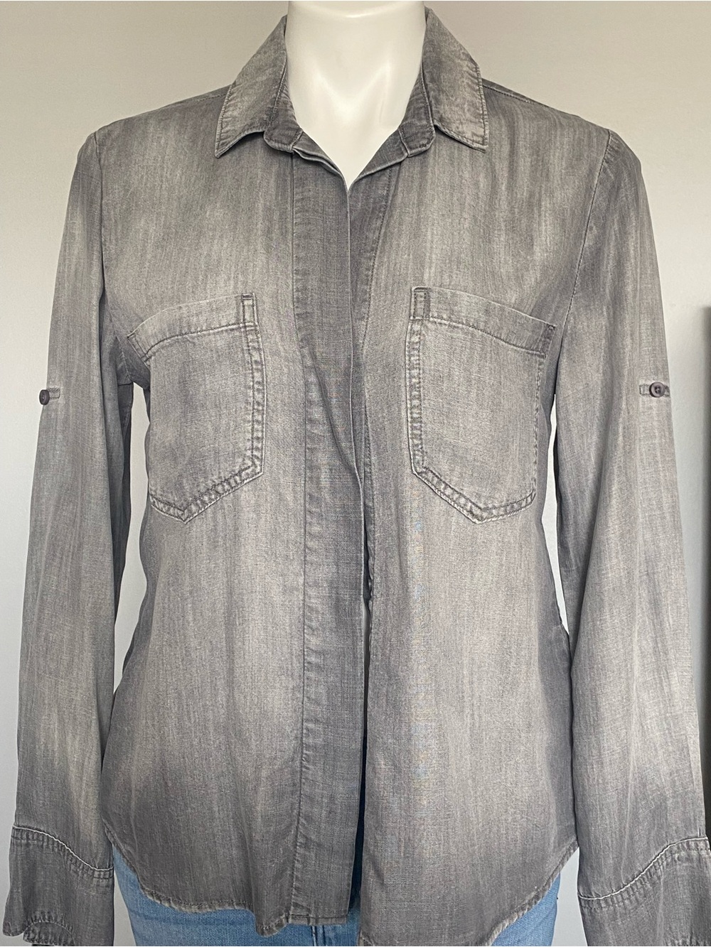 cloth & stone Washed Grey Button-Front Denim Shirt Jacket